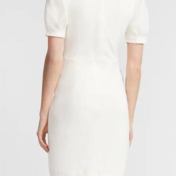 NWT Express Puff Sleeve Sheath Dress with Tie Waist in Winter White Size Medium - Picture 13 of 13